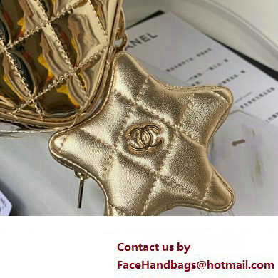 chanel Metallic Mirror Calfskin, Metallic Lambskin  &  Gold-Tone Metal gold Flap Bag  &  Star Coin Purse AS4649 2024